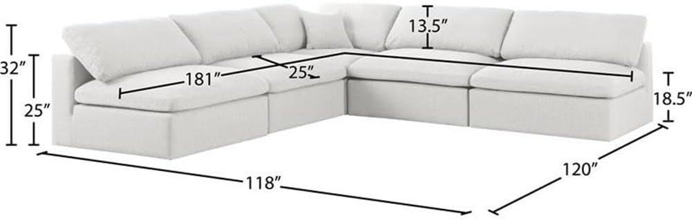 Meridian Furniture Serene Cream Durable Linen Fabric Modular Sectional