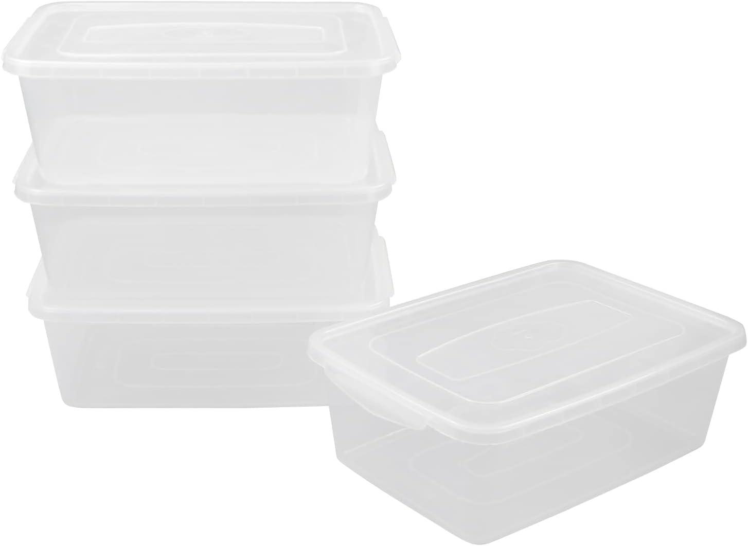 Clear Stackable Plastic Lidded Storage Boxes, 14 Quarts, 4-Pack