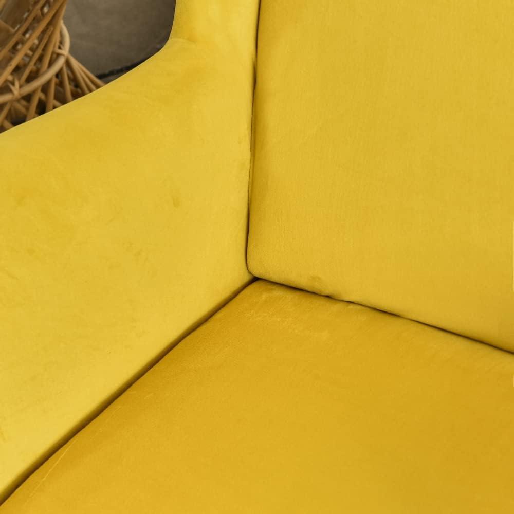 Yellow Velvet Stretch Wingback Chair Slipcover