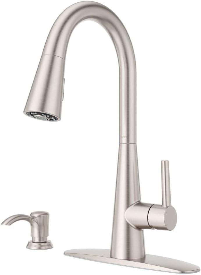 Stainless Steel High Arc Pull-Down Kitchen Faucet with Soap Dispenser