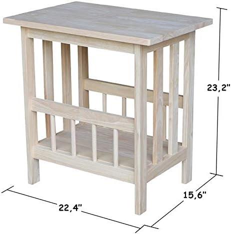 Mission Magazine End Table Unfinished - International Concepts: 22" Wide Hardwood Side Table with Storage Shelf