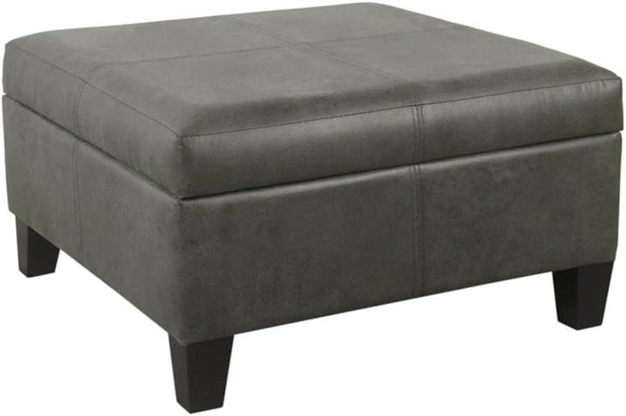Luxury Large Square Storage Ottoman with Lid - HomePop: Faux Leather, Seating & Rosewood Legs