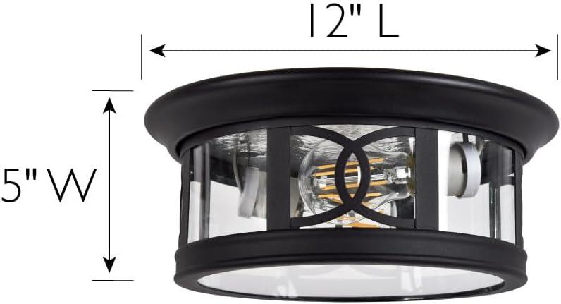 Summit 12" Textured Matte Black Drum Ceiling Light with Clear Glass