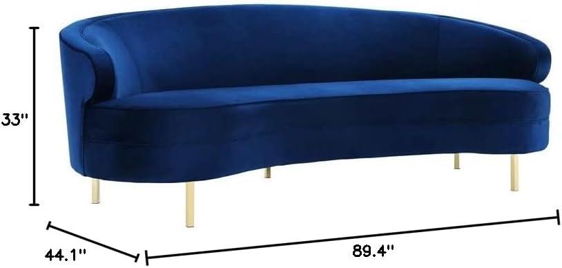 TOV Furniture The Baila Collection Modern Style Living Room Velvet Upholstery Curved Sofa with Stainless Steel Legs, Navy