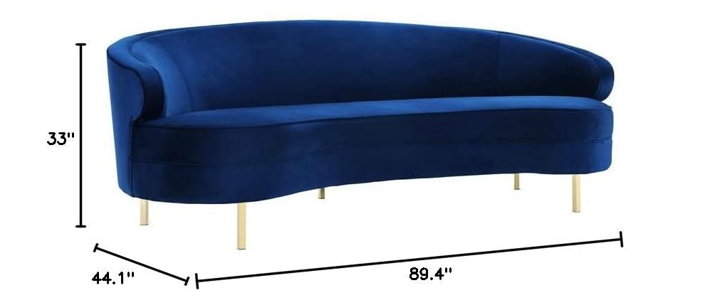 Elegant Navy Velvet Curved Sofa with Gold Stainless Steel Legs