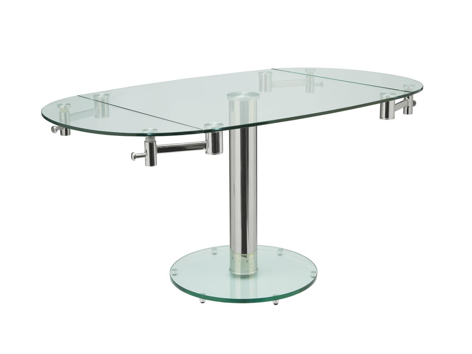 Casabianca Modern Thao Stainless Steel Extendable Dining Table in Clear