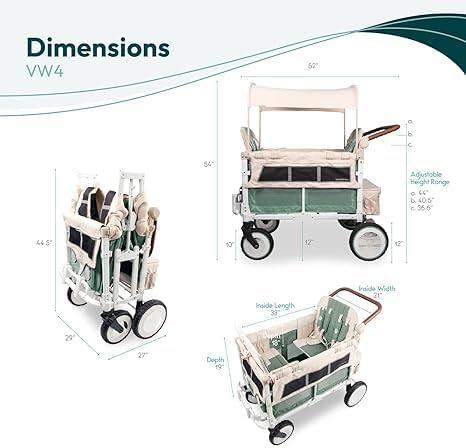 WONDERFOLD Volkswagen Stroller Wagon (4 Seater) - Collapsible Wagon Stroller with VW Bumper, Functioning Headlights, and All-Terrain XL Wheels
