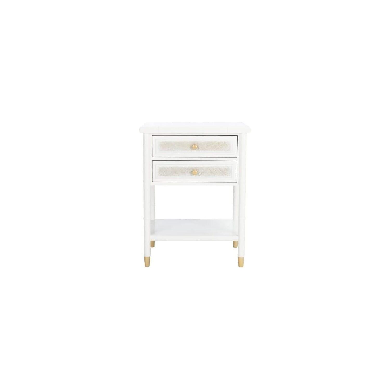 Ahab 2 Drawer 1 Shelf Accent Table - White/Gold - Safavieh