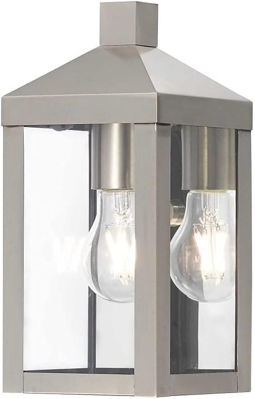 Nyack Brushed Nickel Clear Glass Direct Wired 1-Light Outdoor Lantern
