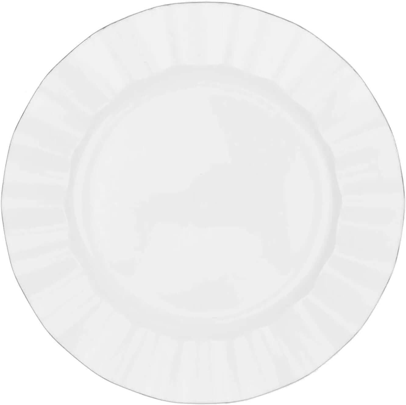 Efavormart 10 Pack | White 11" Round Plastic Dinner Plates, Disposable Tableware with Gold Wavy Rim for Wedding, Outdoor Receptions, Banquets, Holiday Dining