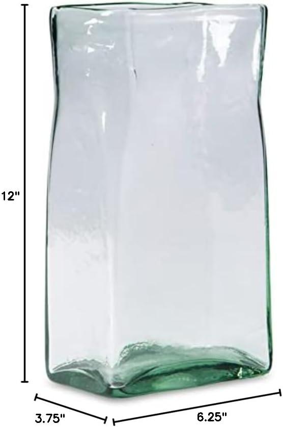 Green Fluted Glass Vase with Wide Opening, 12"