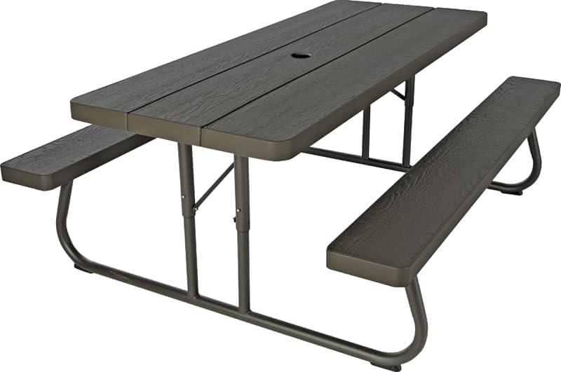 Brown 6-Foot Foldable HDPE Picnic Table with Steel Frame