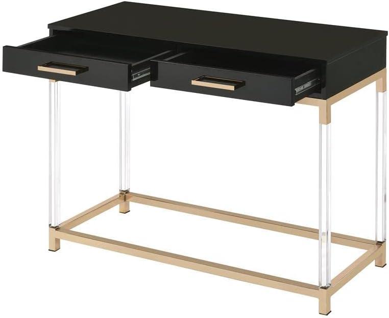 ACME Adiel 2 Drawers Wooden Console Table with Metal Base in Black and Gold