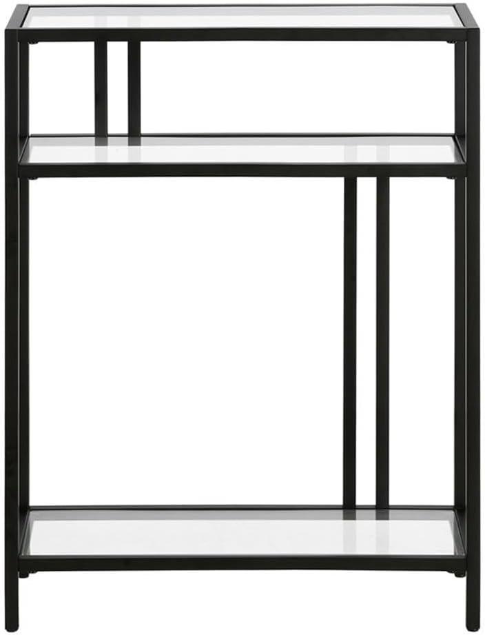 Evelyn&Zoe Cortland 22" Wide Rectangular Console Table with Glass Shelves, Blackened Bronze