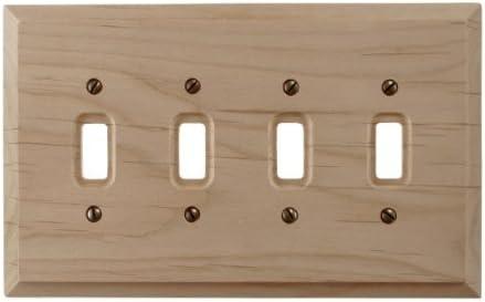 Unfinished Alder Wood Quad Toggle Wallplate
