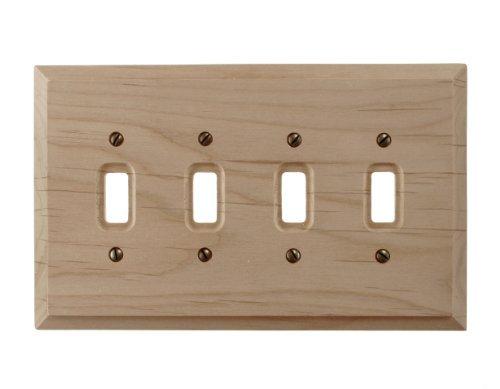 Unfinished Alder Wood Quad Toggle Wallplate