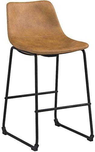 Walker Edison Full Back Faux Leather Counter Stools, Set of 2, Whiskey Brown