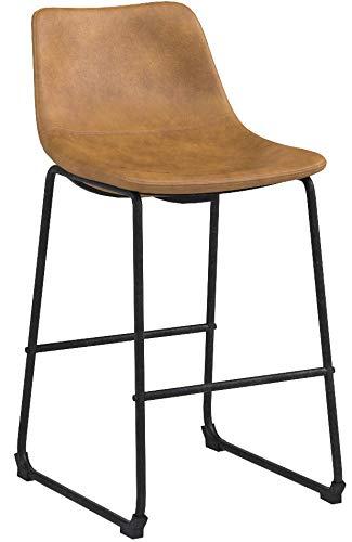 Whiskey Brown Faux Leather Industrial Counter Stools, Set of 2