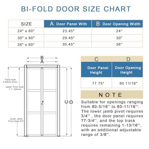 EASELIFE Frosted Glass And Solid Manufactured Wood Bi-Fold Door With Installation Hardware Kit
