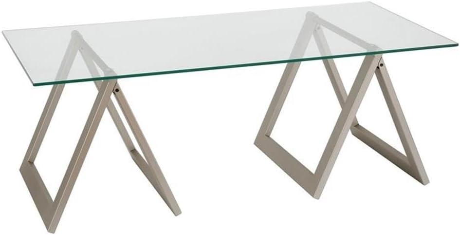 Modara 46" Satin Nickel Rectangular Metal and Glass Coffee Table