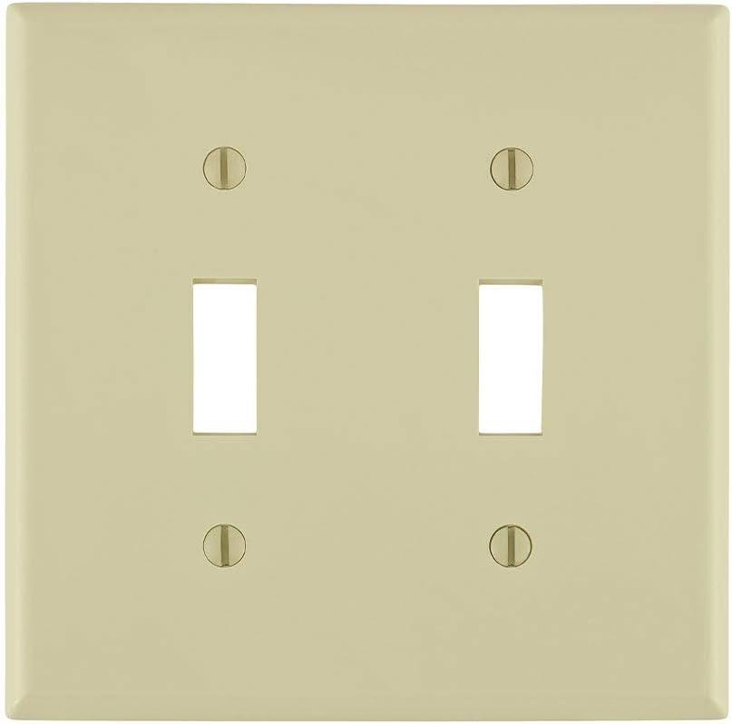 Leviton 86009 001-000 2-Toggle Standard Size Wall Plate, 2 Gang, 4.5 in L X 4.56 in W 0.22 in T, Smooth, Pack of 1, Ivory