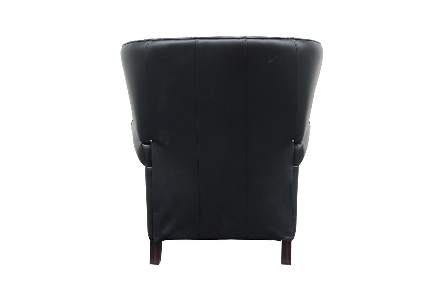 Presidential Black Leather Handcrafted Recliner with Wood Accents