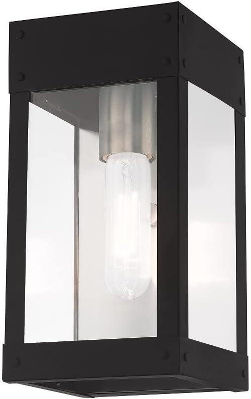 Scandinavian Gray Nickel Outdoor Wall Lantern with Clear Glass