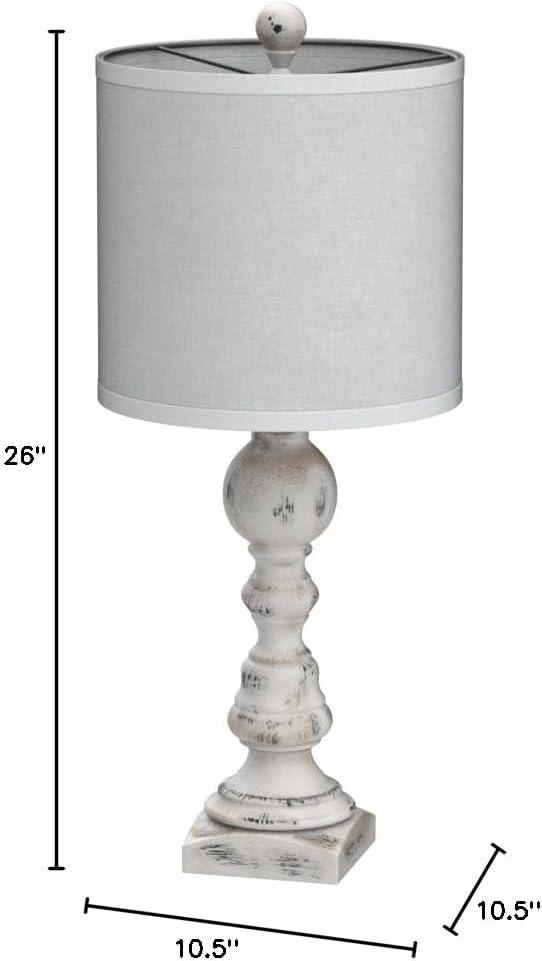 Fangio Lighting 's 6241CAW-2PK Pair Of 26 in. Distressed Balustrade Resin Table Lamps in a Cottage Antique White Finish