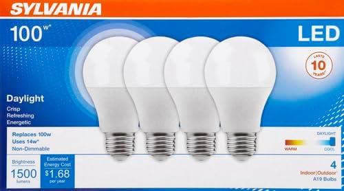 Sylvania 100W Equivalent Frosted Daylight LED Bulbs, 4-Pack