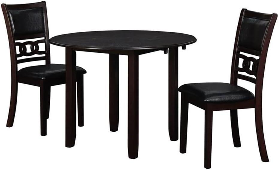 Ebony 42" Round Drop Leaf Dining Table with Two Chairs