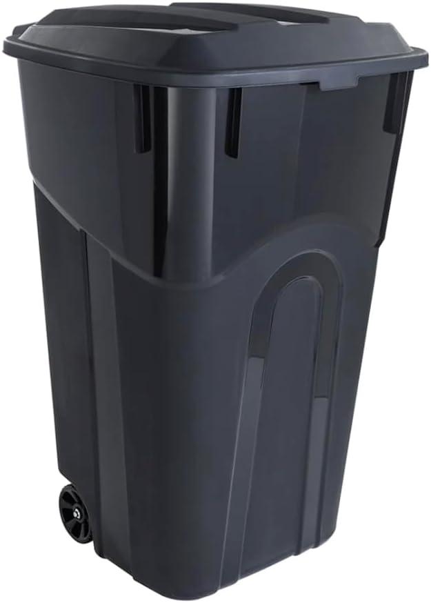 Hyper Tough 32 Gallon Wheeled Heavy Duty Plastic Garbage Can, Attached Lid, Black