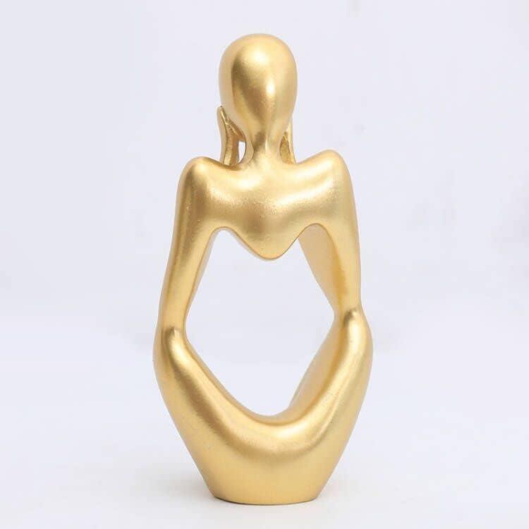 3pcs Modern Abstract Statues Sculpture,Resin Artistic Thinker Figure Thinking Man Figurines Desktop Decorations Artist Crafts for Home Office Shelf Bookshelf Decor,Gold