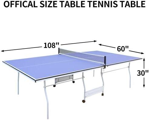 Blue Foldable MDF Table Tennis Set with Net, Paddles, and Balls