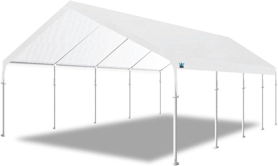 King Canopy  Hercules 18ft x 27ft, 2in Hammertone Steel Frame w/ buttons, 10-Leg, Carport, White