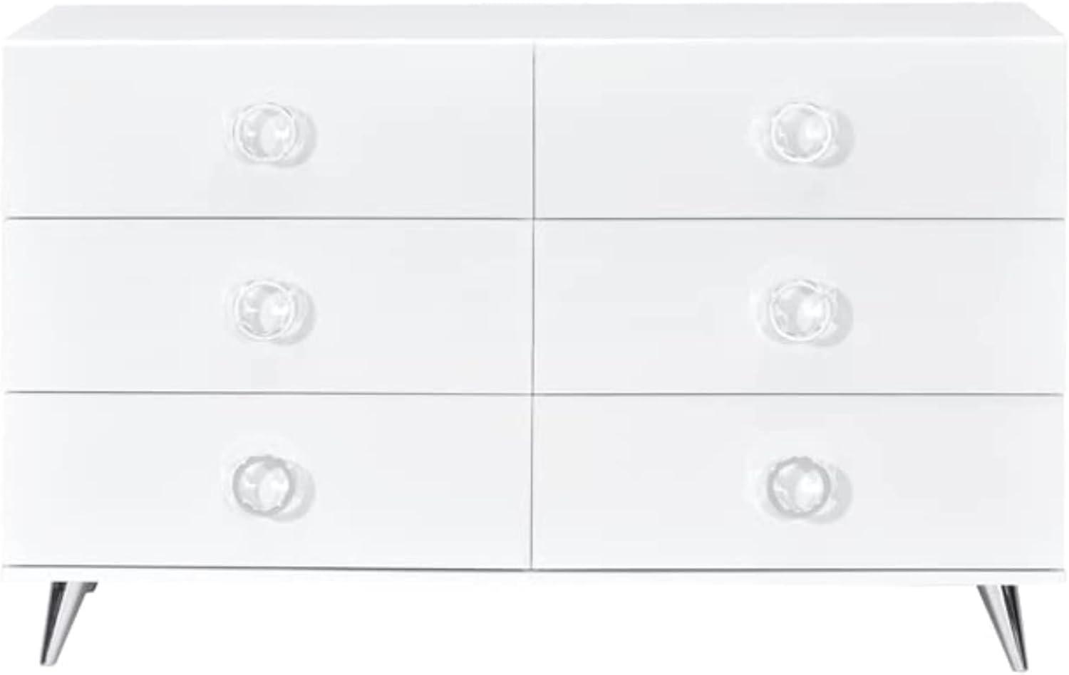 Perse White 6-Drawer Modern Dresser with Chrome Accents