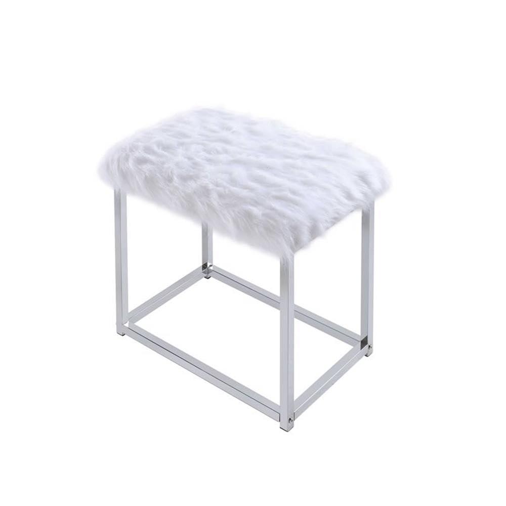 Acme Furniture Carenze Ii Vanity Table White Faux Fur/Chrome Finish