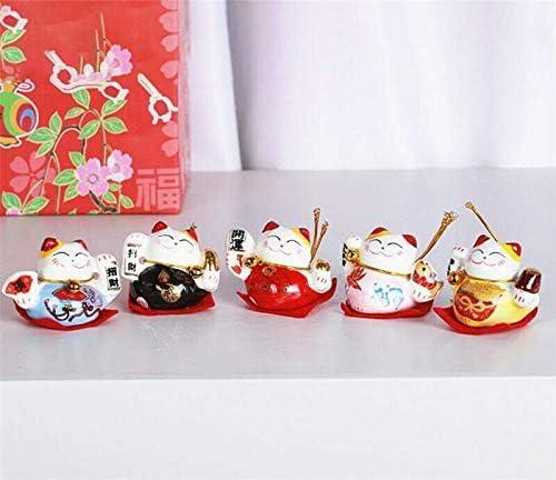 EatingBiting Set of 5 Japanese Ceramics Maneki Neko Lucky Cat Figurines Waving Upright Fortune Cat Figurines Cute Smiley Waving Upright Lucky Fortune