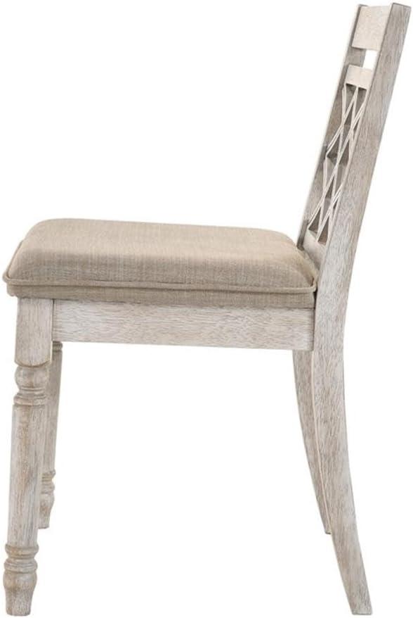 Cillin Side Chair (Set-2), Fabric & Antique White Finish