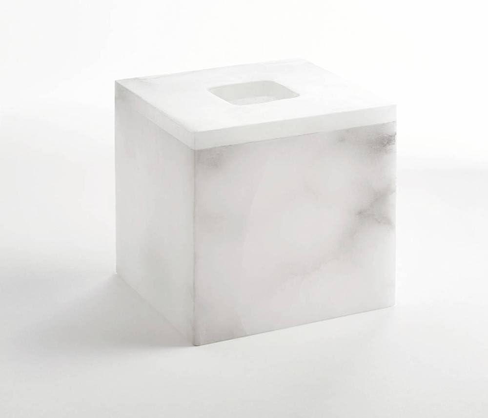 White Alabaster Marbled Tissue Box Cover