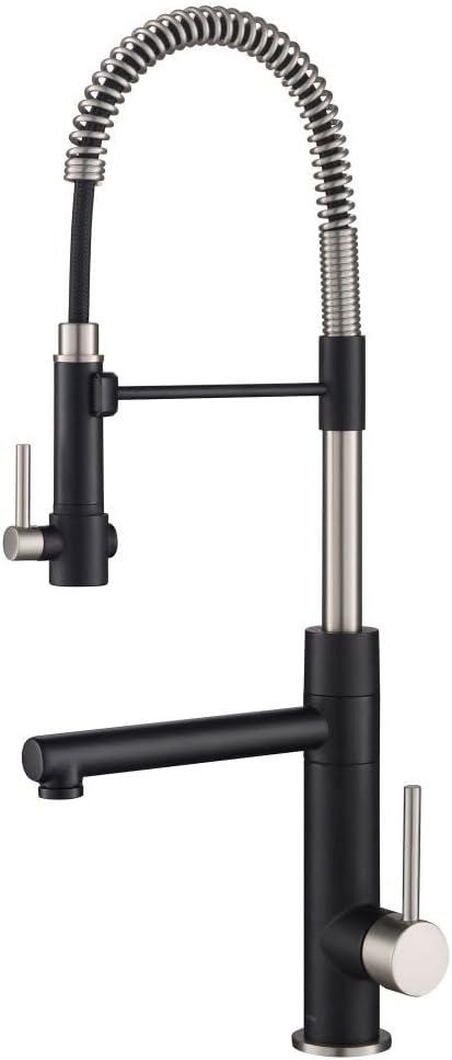 Stainless Steel and Matte Black Pull-Down Kitchen Faucet