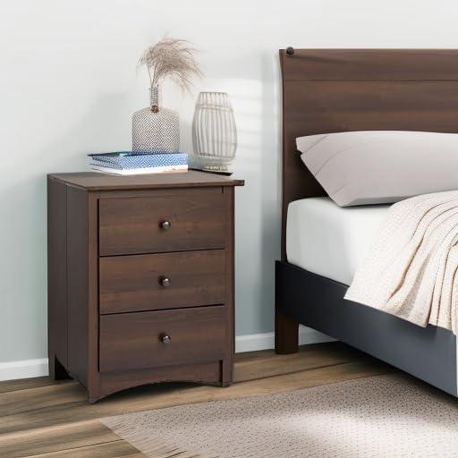 Prepac Fremont Nightstand - Espresso: Wood Composite, 3 Storage Drawers, Bedroom Furniture