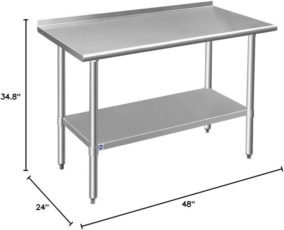 48-Inch Silver Stainless Steel Dining Table with Backsplash