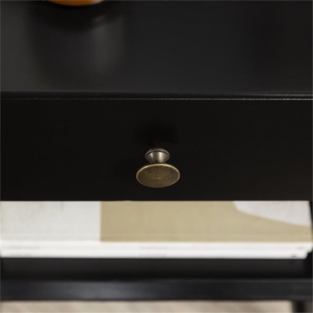 Mid-Century Modern Black Pine Wood 1-Drawer Nightstand