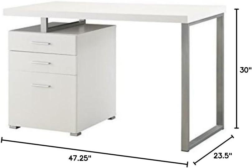 Coaster Brennan Modern 3-Drawer Wood Office Desk in White and Silver