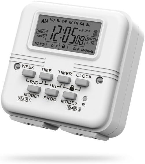 BN-LINK 7 Day Heavy Duty Digital Programmable Dual Outlet Timer - 2 Independently Programmable Grounded Outlets