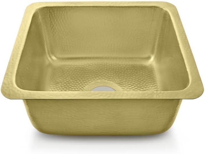 17" Hammered Brass Rectangular Single Basin Bar Sink