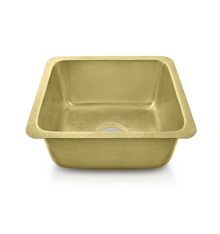 17" Hammered Brass Rectangular Single Basin Bar Sink