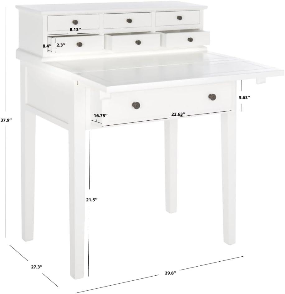 Transitional Black Wood Desk with 7 Drawers and Foldable Top