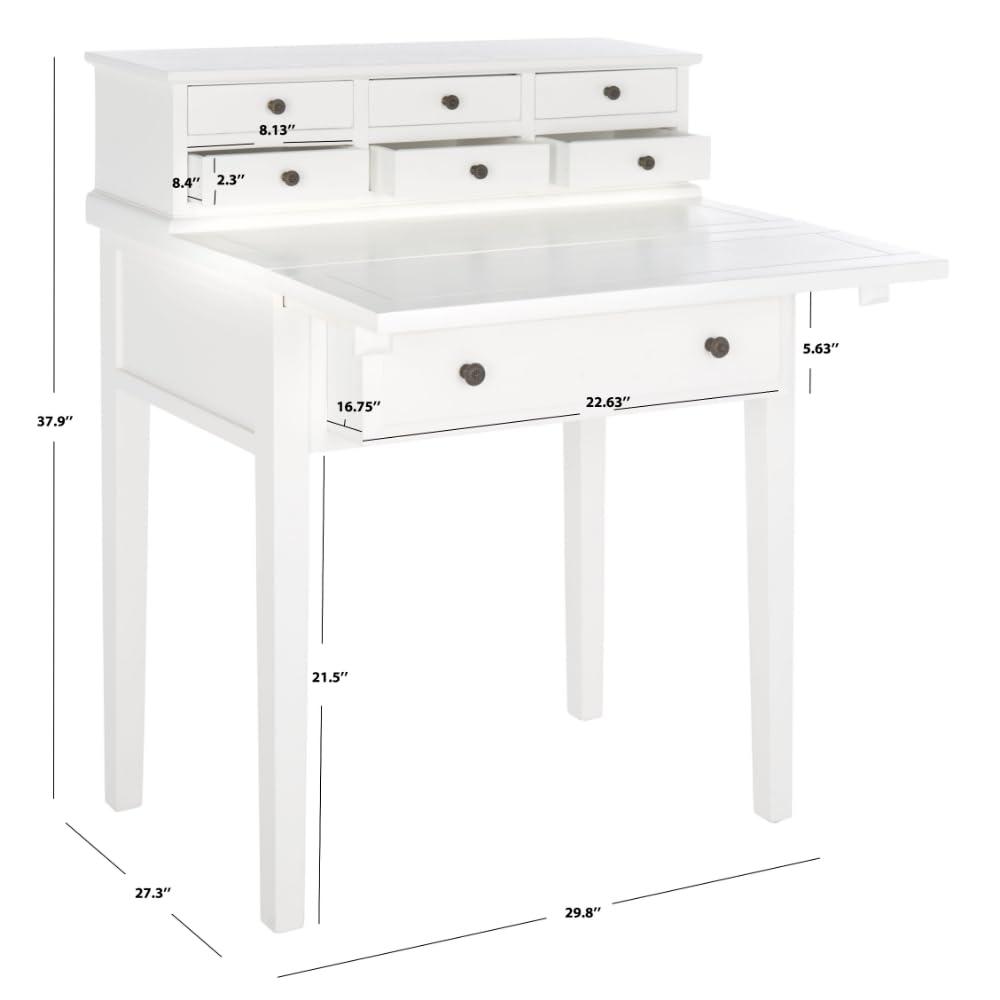 Transitional Black Wood Desk with 7 Drawers and Foldable Top