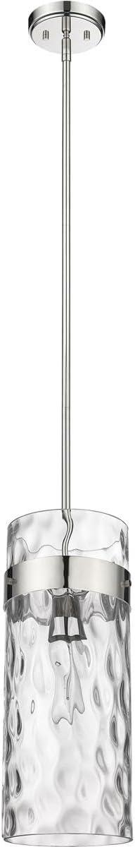 Fontaine Transitional 15" Polished Nickel Pendant with Rippled Glass Shade